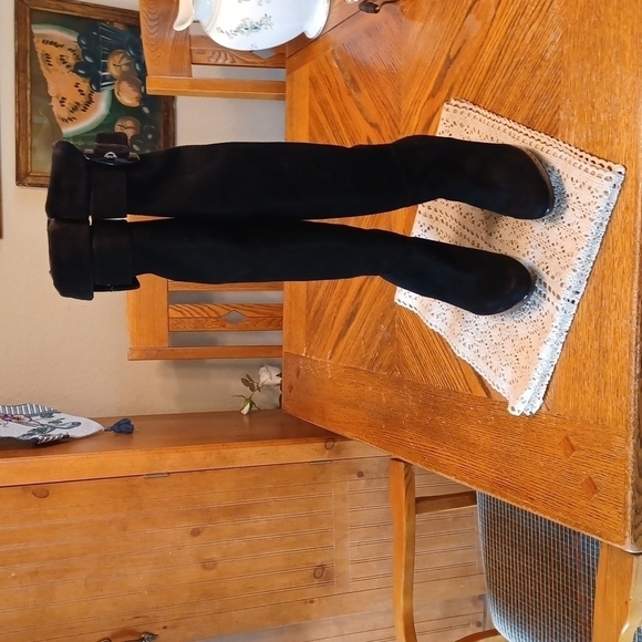 GW Suede Over The Knee Wedge Boots Made In Spain - Picture 4 of 8